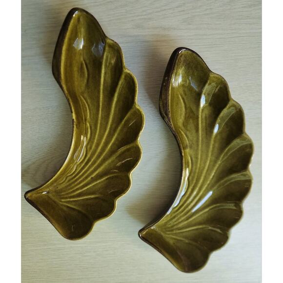 SERVING DISHES-LANE & CO. VAN NUYS, CA-MCM-Pottery-Green-Leaf Shaped-Set of 2 - Picture 5 of 8
